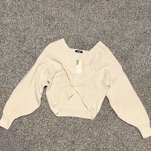 Cream Knit Sweater Criss Cross off the Shoulder Top